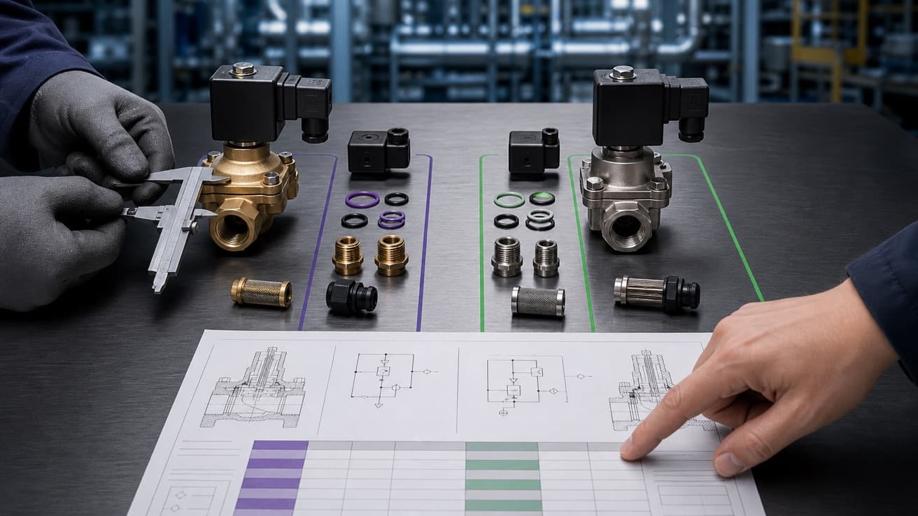 Electroválvulas industriales y documentos técnicos comparados para evaluar su costo total