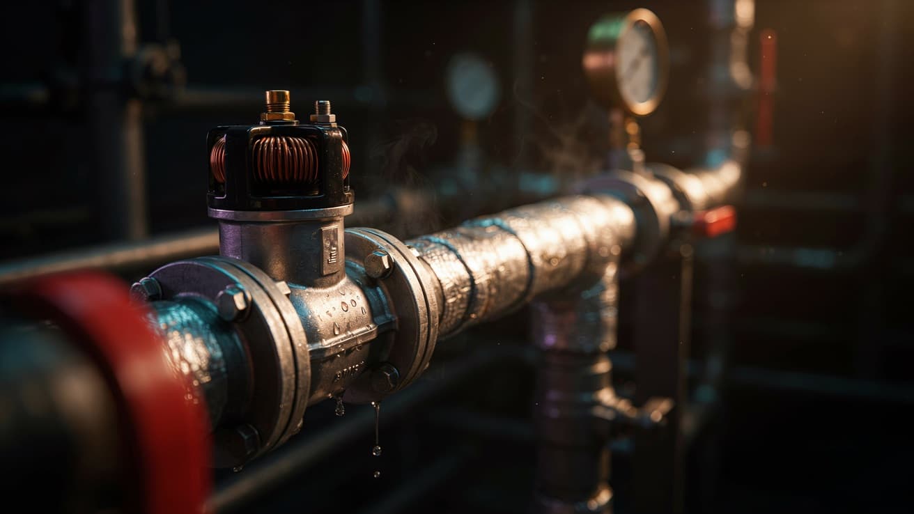 Válvula solenoide para vapor en una línea industrial